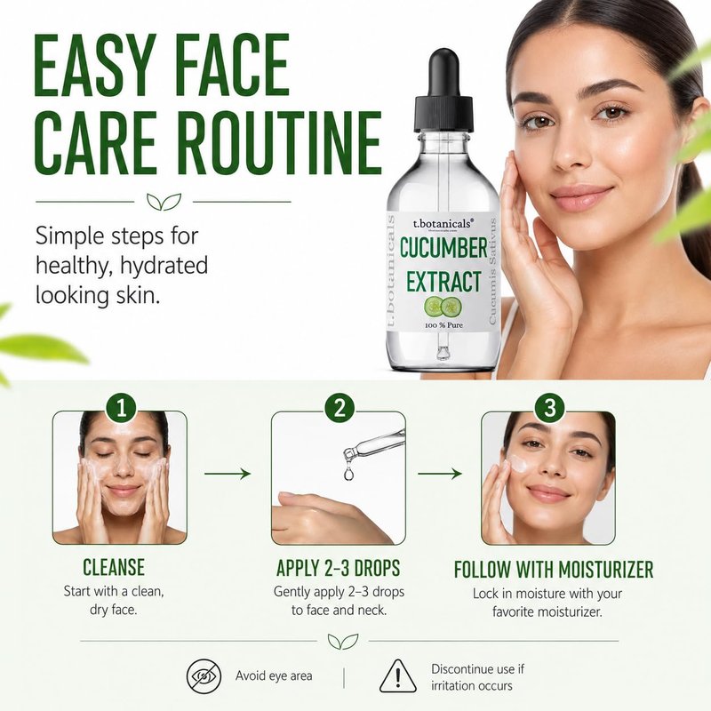 t.botanicals Pure Cucumber Extract Liquid Glycerite Alcohol Free Serum for Face Wash Mask Body Cosmetic Formulations and Skin Care Cream, Lotion, Shampoo, Conditioner Recipes (4 oz.)