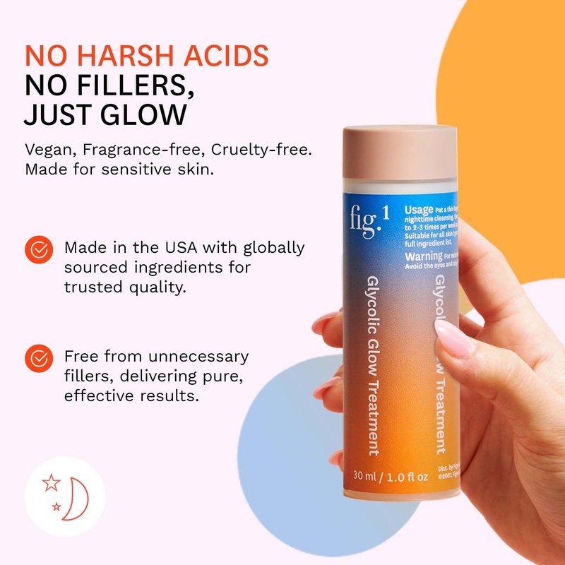 Fig.1 Glycolic Glow Treatment Refill 4% Glycolic Acid Face Exfoliant, Smoothing Emulsion for Radiant Skin, Hydrating PHA & Squalane, Vegan, 30 ml