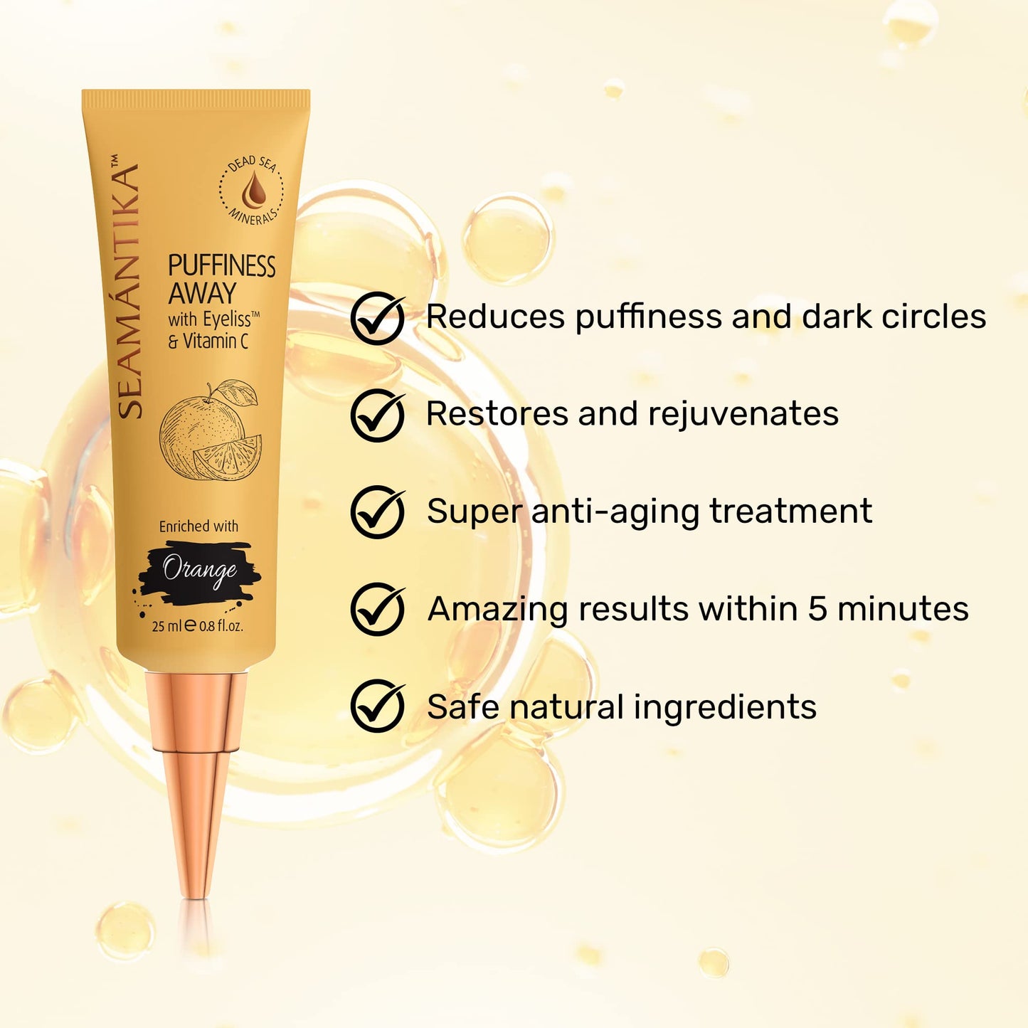 SEAMANTIKA PUFFINESS AWAY Eye Cream 0.8 fl.oz - Instant Eye Bag Remover Puffiness with Eyeliss; Vitamin C, Under Eye Puffiness Reducer Instant Results, Temporary Reduction of Wrinkles & Dark Circles