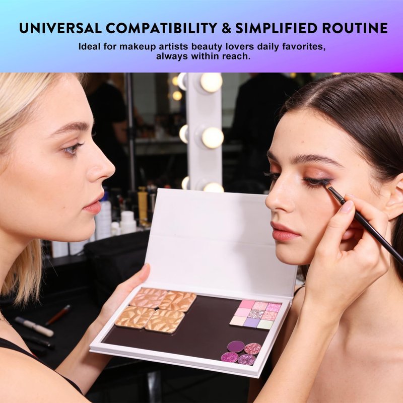 Large Empty Magnetic Palette, Portable Style Standable Case, White Holographic Cardboard Magnetic Palette, Holds 60pcs 26mm Round or Square Makeup Pans, Strong Magnet DIY Organizer