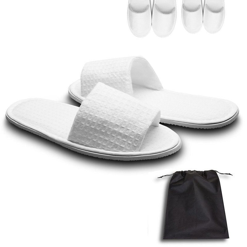 AhfuLife 10 Pairs of Waffle Open Toe White Slippers Fit Most Men and Women for Spa, Party Guest, Hotel and Travel, Washable and Non-Disposable (Large, White-10 Pairs)