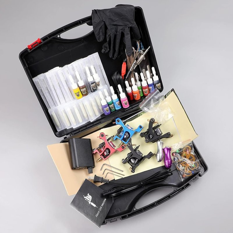 Complete Tattoo Kit - 4 Machines, Power Supply & 14 Inks | Portable Carry Case