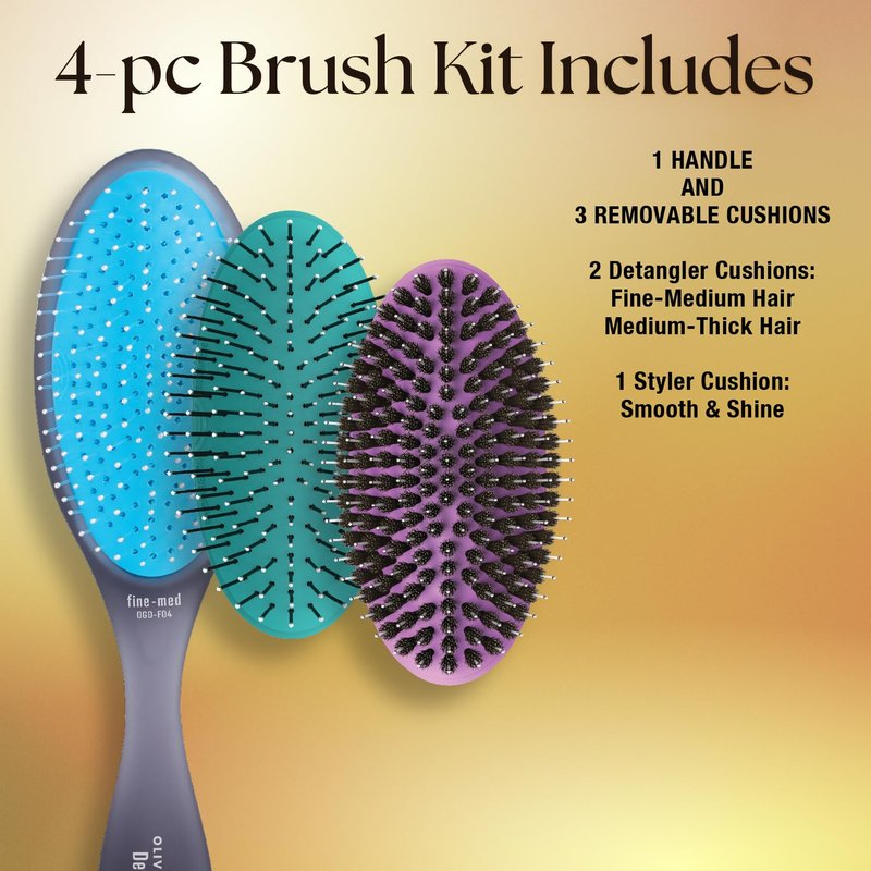 Olivia Garden OG Brush Collection Set - Includes 3 Hair Brushes for All Hair Types, Detangling, and Smoothing - For Wet and Dry Hair - Black