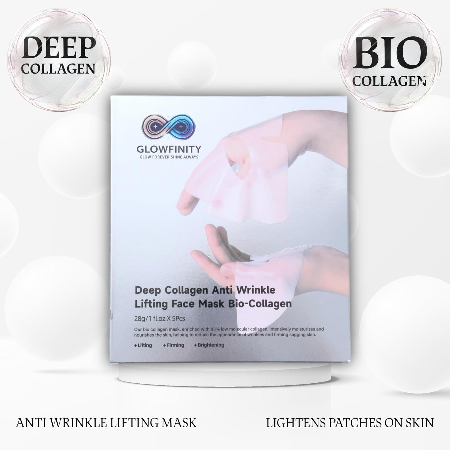 GLOWFINITY - Deep Collagen Korean Skin Care Anti Wrinkle Lifting Face Mask Bio-Collagen Real Deep Mask, Hydrating Overnight Collagen Face Mask for Lifting, Firming and Moisturizing (5pcs/1 Box)