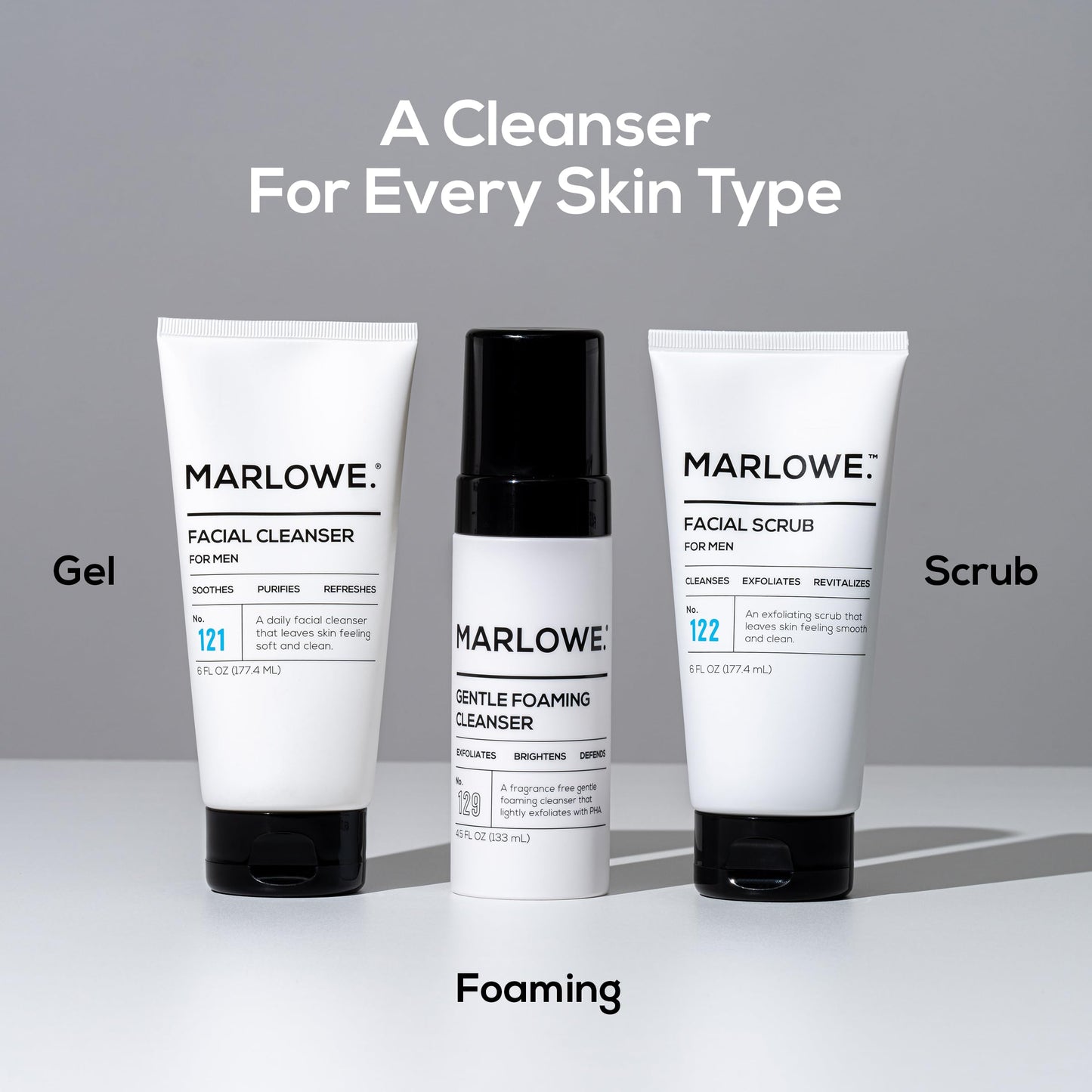 MARLOWE. Facial Scrub for Men, 6 oz, Exfoliating & Refreshing Gentle Face Exfoliator, Cleanses, Smooths, Revitalizes Skin, Clean Vegan Formula with Apricot Seed Powder & Pumice, Fresh Sage & Fir Scent