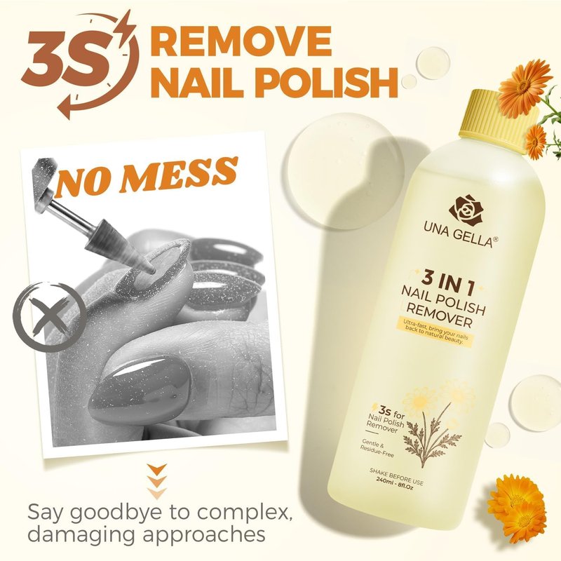 Acetone Nail Polish Remover - Soak Off Gel & Nail Glue Formula | 8 Fl Oz, Calendula Scent