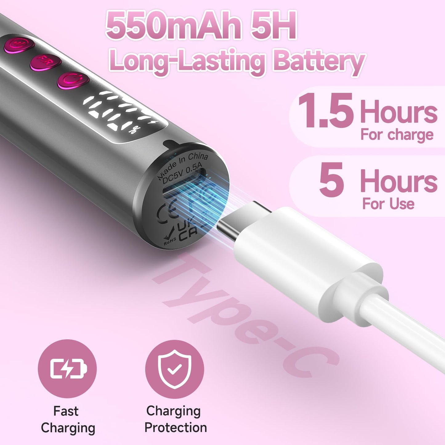SnnyNyx Cordless Electric Nail Drill 35000 RPM, Professional Nail File Kit with LCD Display, 12 Bits & 36 Sanding Bands, for Acrylic Gel Nails, Pet Claws, Salon & Home Use (Matte Gray)
