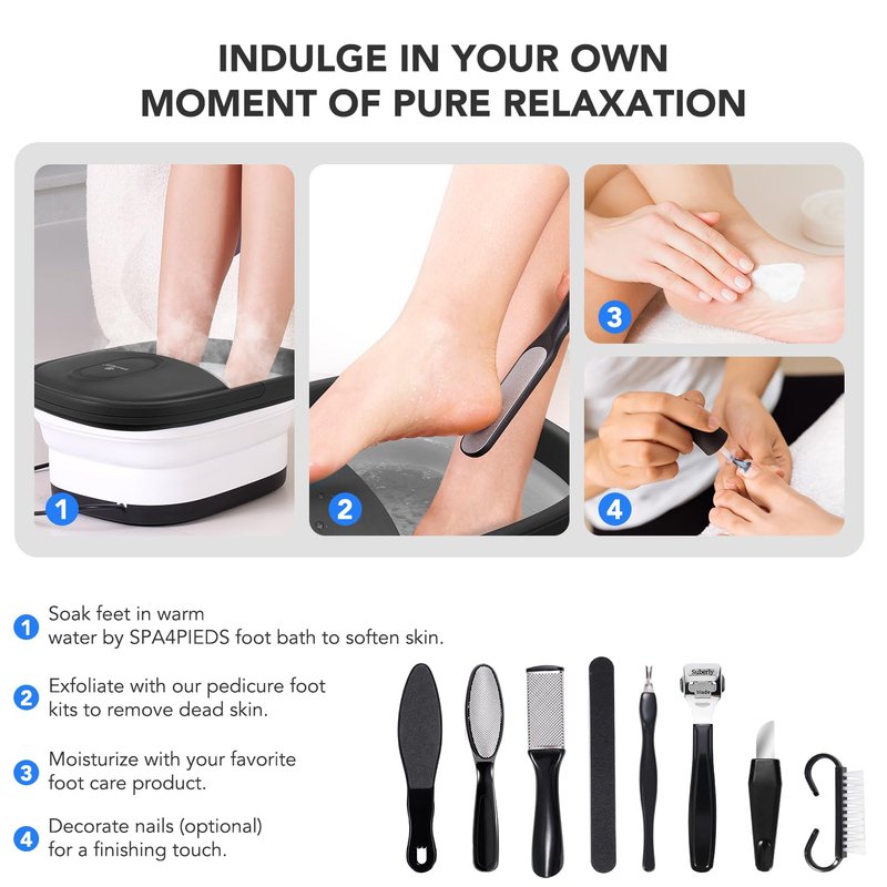 SPA4PIEDS Collapsible Foot Spa Bath with Heat and Massage Rollers, 10-in-1 Foot Spa Pedicure Kit, Bubble, Red Light, Water Jets, Feet Soaking Tub for Stress Relief & Soft Feet, Gift for Mom and Dad