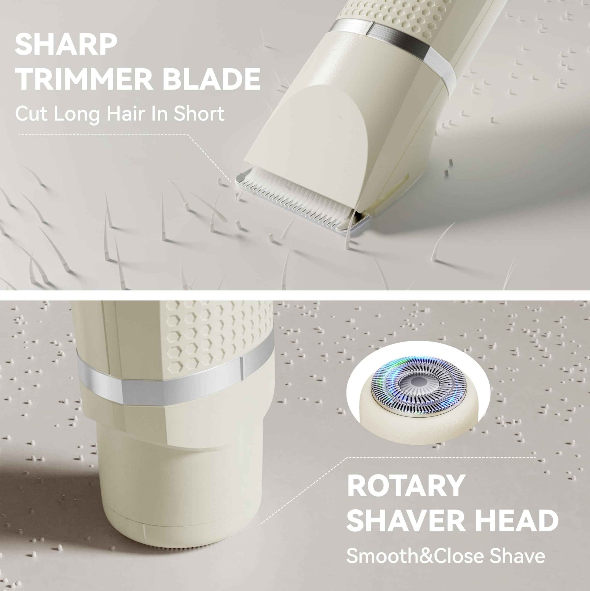 unibono 3-in-1 Electric Razor for Women - Waterproof Bikini Trimmer,Rechargeable Electric Shaver for Lady,Pubic Hair Trimmer Women,Personal Trimmer Groomer for Body Hair (Cream, LY)