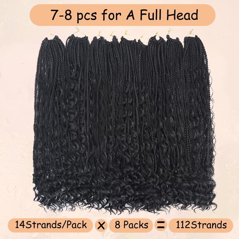 24 Inch Boho Braids Crochet Hair Pre Looped Bohemian Crochet Box Braids with Curly Ends, 8 Packs Goddess Box Crochet Braids for Black Women Long 3X Boho Crochet Braids Synthetic Braiding Hair 1B