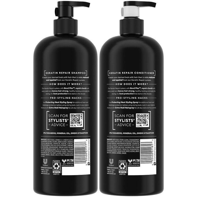 TRESemmé Shampoo and Conditioner, Keratin Repair – Bond Repair Hair Treatment, Frizz Control, 28 Oz Ea
