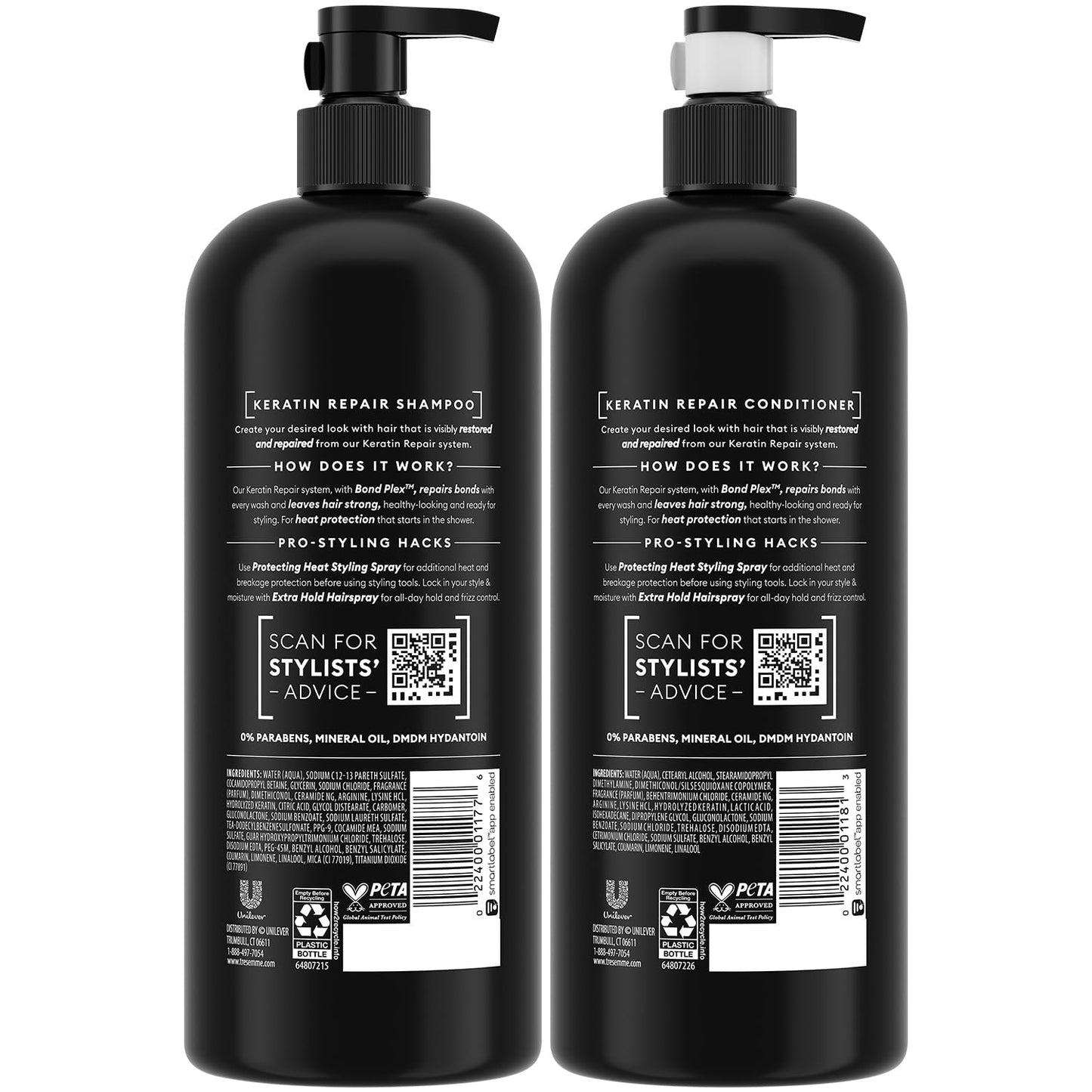 TRESemmé Shampoo and Conditioner, Keratin Repair – Bond Repair Hair Treatment, Frizz Control, 28 Oz Ea