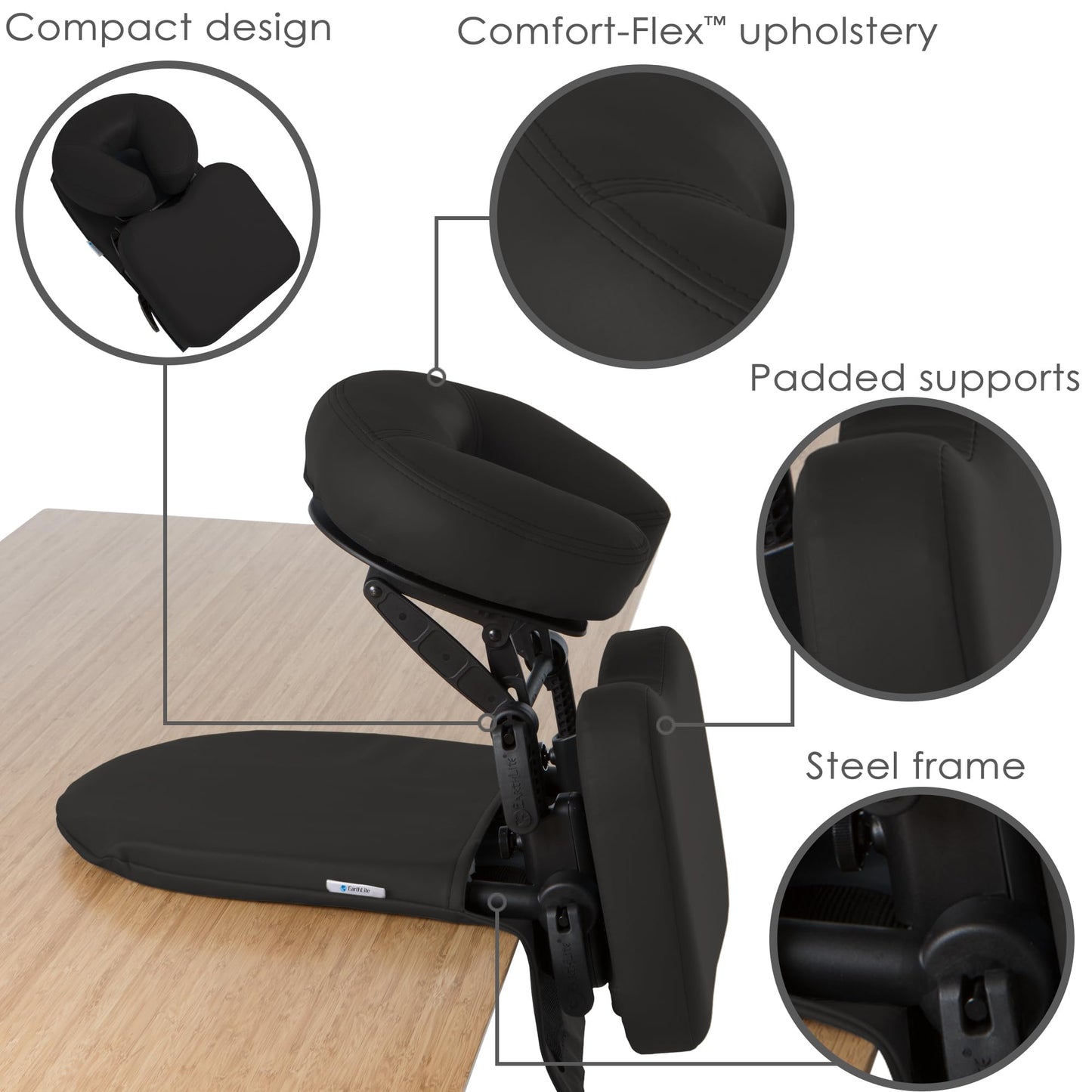 EarthLite Massage Kit Travelmate - Ultra-Portable Face Down Tabletop Massage System Perfect for Vitrectomy Recovery & On-The-Go Massage, Black