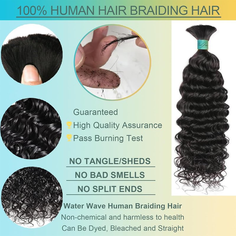 Human Hair for Boho Knotless Braids - 24-Inch Wet & Wavy Braiding Hair, Natural Black, 50g Bundle