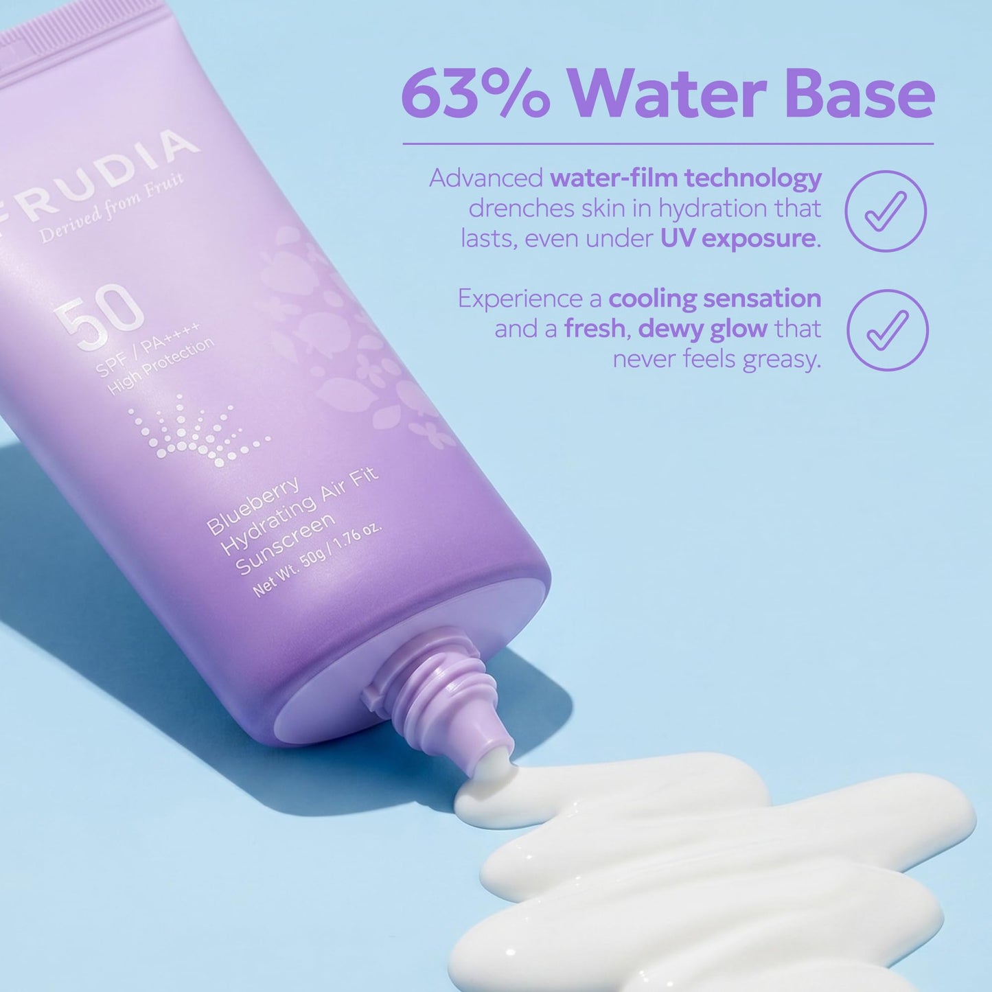 FRUDIA Blueberry Hydrating Air Fit Sunscreen SPF 50 PA++++ | Noncomedogenic, Ultra Lightweight Broad Spectrum Korean Face Sunscreen with Triple Hyaluronic Acid, & Panthenol | No White Cast, 1.76 oz