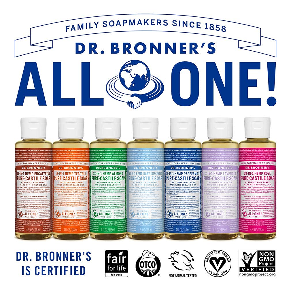 Dr. Bronner's Pure-Castile Liquid Soap - Almond Scent, 32 oz | Organic, Vegan, 18-in-1 Uses