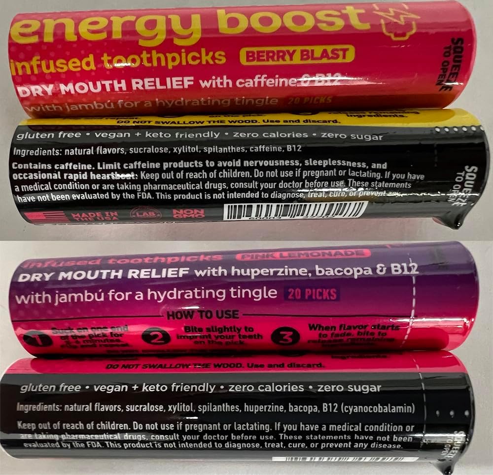 Xero Picks Wellness Toothpicks - Brain Boost & Immunity Support | 100 Sugar-Free Picks (5 Flavor Variety)