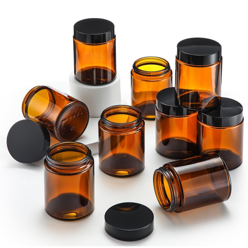 Domensi 24 Pcs Bulk 6oz Glass Jars with Lids Leakproof Round Airtight Empty Cosmetic Jars with Inner Liners Lid for Storing Lotions Spices Ointments Food Storage (Amber)