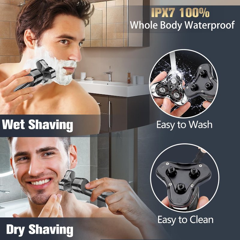 Electric Razor for Men - Waterproof Rotary Shaver with LED Display | Rechargeable Cordless Design