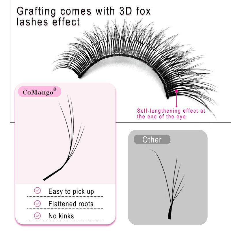 CoMango Fox Eyelashes Extension Flying YY Lashes 5D Mutil-layer Y Shaped Lash Mink Premade Lash Fans C/D Curly Foxy YY Lashes Natural Fluffy Handmade Individual Eyelash Fans(Black,5D-C-9mm)