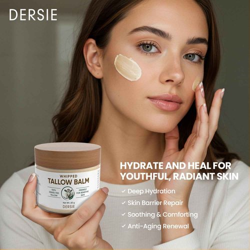 Dersie Whipped Tallow Cream: 100% Grass-Fed Beef Tallow Cream for Deep Hydration, Skin Barrier Repair, Soothing - Tallow Moisturizer for Face & Body for Women, Men & Kids (2.1 oz)