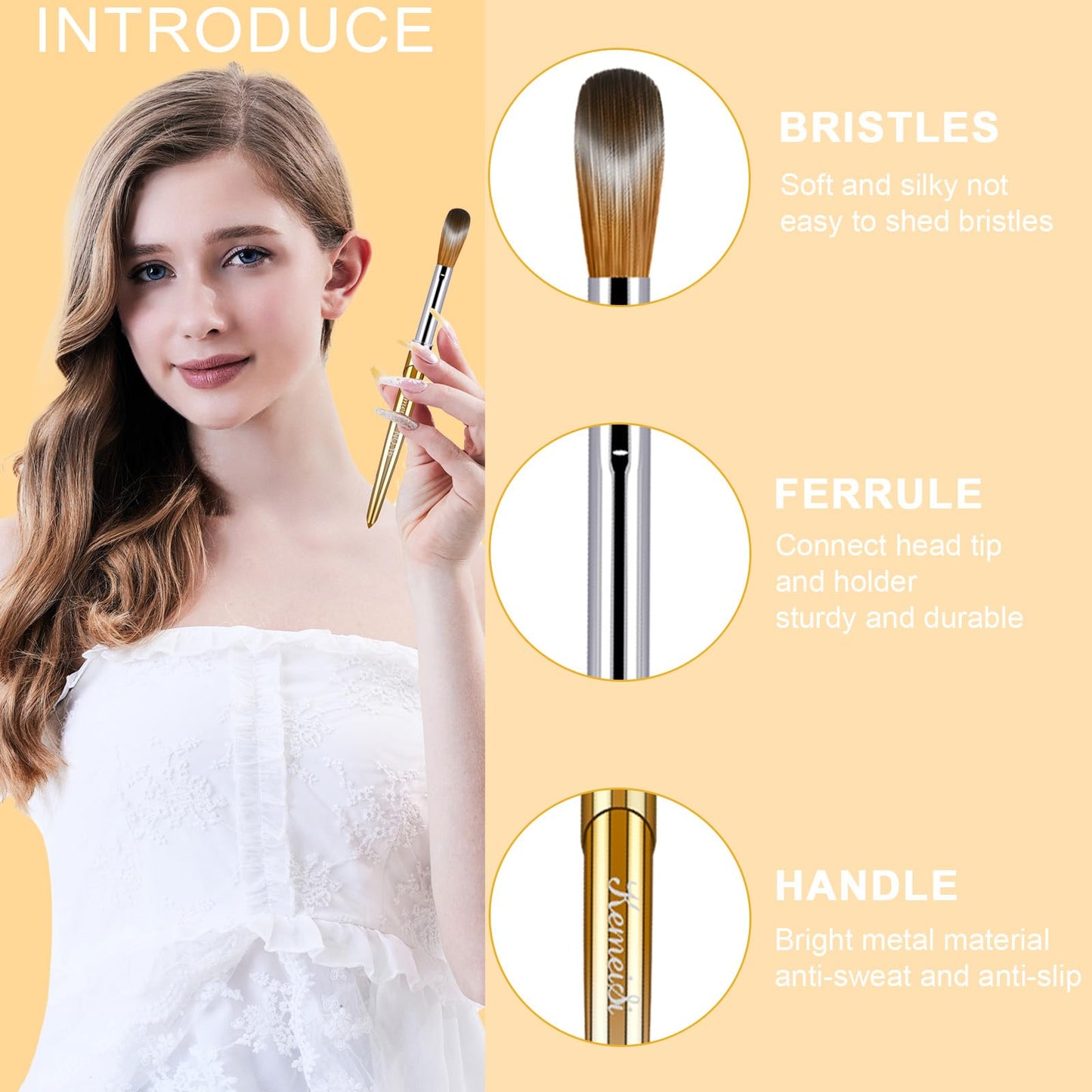 KEMEISI Acrylic Nail Brush Set, Four-Sized Kolinsky Nail Art Brushes, Sturdy Handle Oval Shaped Acrylic Powder Design Tools for Professional Manicury DIY Home