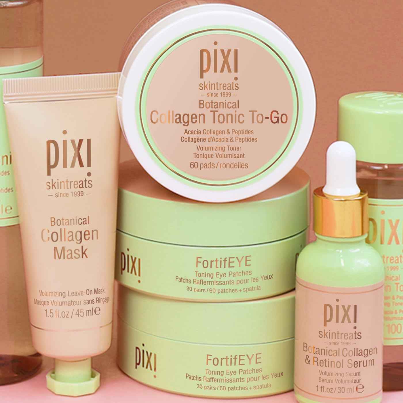 Pixi Botanical Collagen Tonic to-Go,Volumizing & Hydrating Toning Pads, Enhanced with Peptides & Botanicals to Firm & Revitalize, Alcohol-Free Daily Moisturizing Toner On The Go, 60 Pads