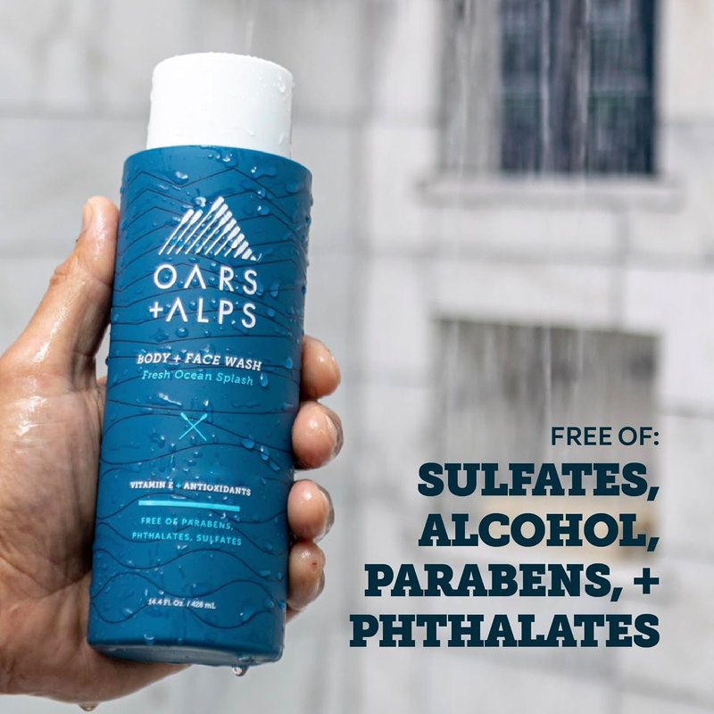 Oars + Alps Men's Body Wash & Face Cleanser - Moisturizing Formula with Vitamin E | 3-Pack Variety Set