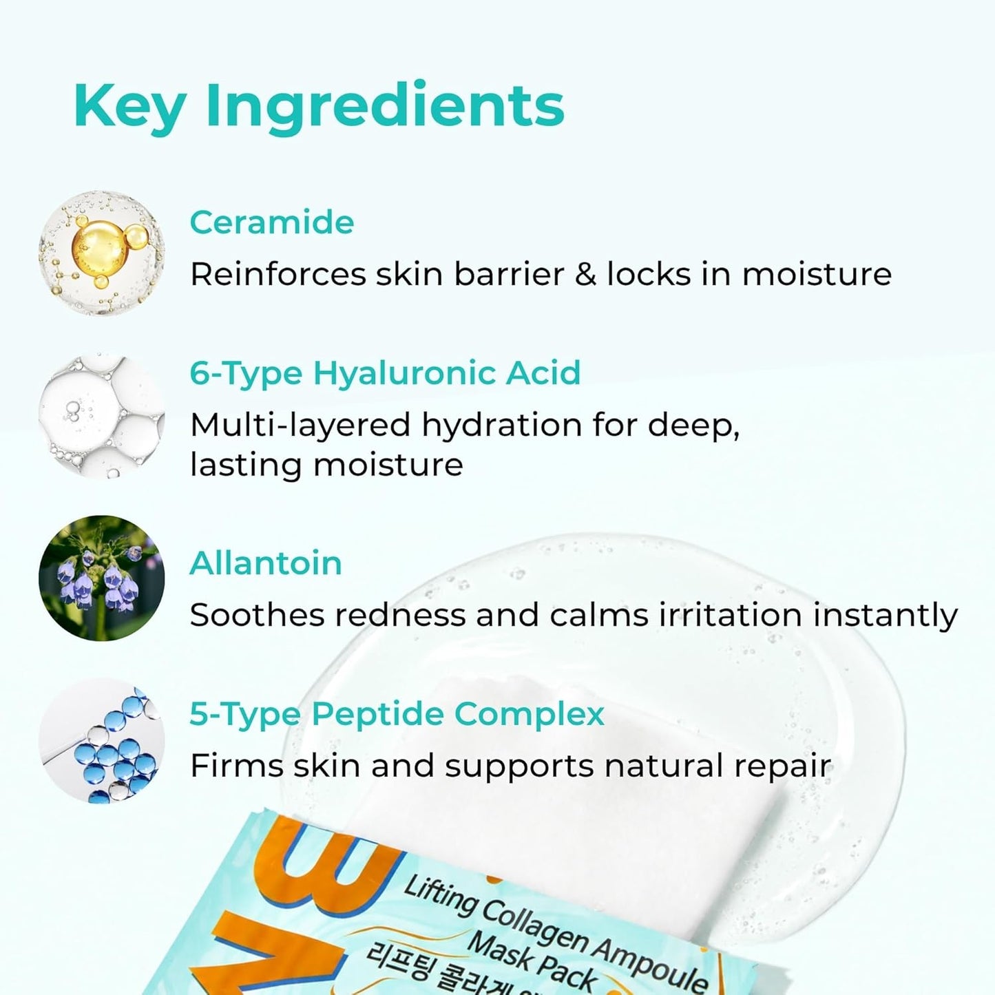 Korean Ceramide & Multi-Peptide Sheet Mask - Hydrating & Soothing | 100% Organic Cotton | 5 Sheets for Sensitive Skin