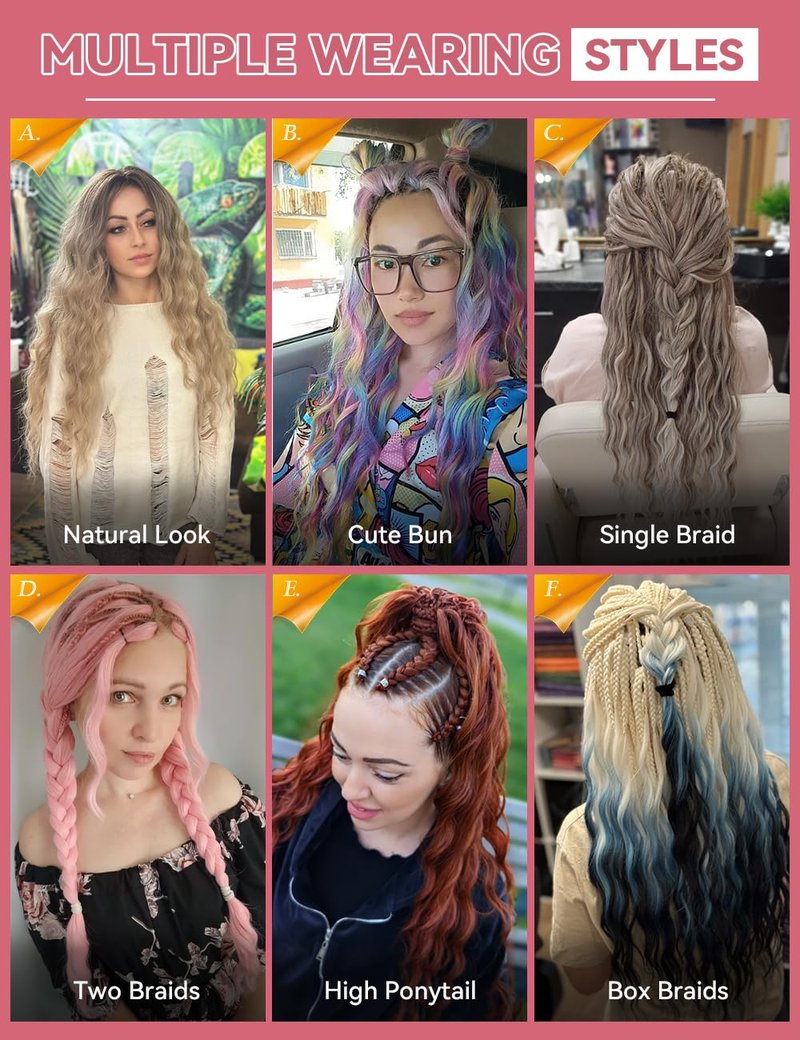 300g Curly Braiding Hair Off Black to Purple to Grey Ocean Wave Crochet Hair Long Synthetic Loose Deep Wavy Twist Hair for Boho Braids