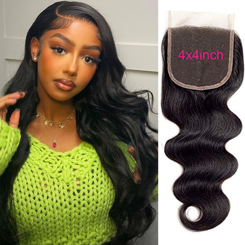 4x4 Transparent HD Lace Closure Only Body Wave Hair Closure Invisible Lace Closure 12A Brazilian Virgin Remy Human Hair Pre Plucked with Baby Hair Natural Black (22 Inch)