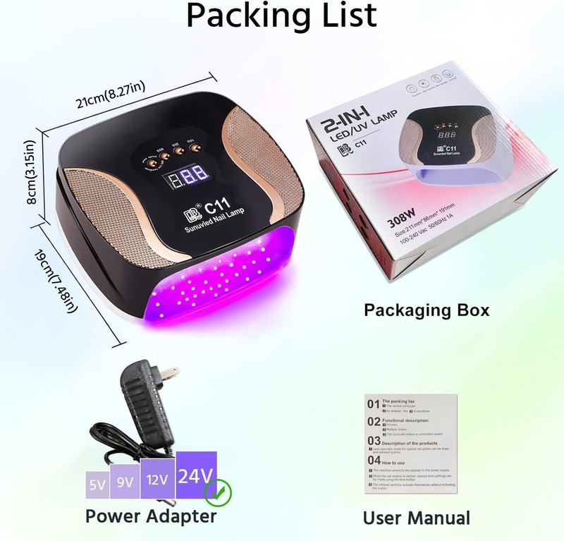 LED Nail Lamp - 67 Dual Color UV Gel Dryer with Auto Sensor & 4 Timer Modes | Foldable, Detachable Base (Black)