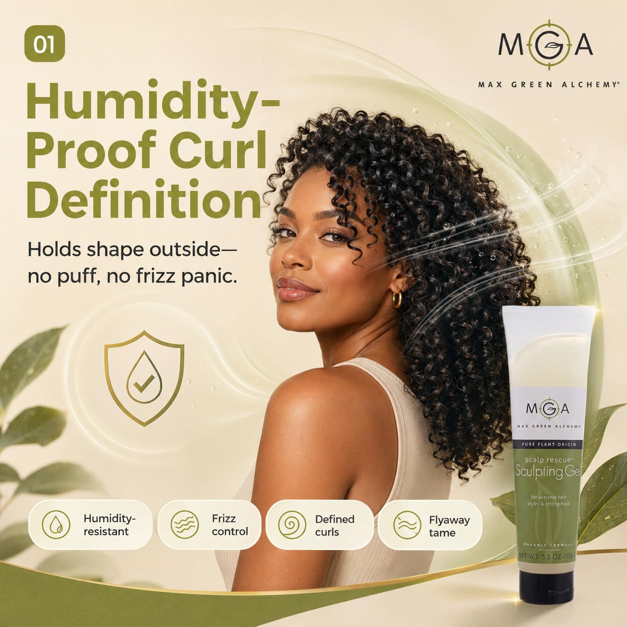 Max Green Alchemy MGA Vegan Sculpting Hair Gel Tube - Extreme Styling Hair Gel for Women & Men | Organic Formula of Styling Products Provide Strong Hold & Lasting Control | Color Safe | 5.5 Ounces