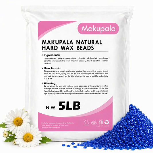 Makupala Hard Wax Beads Bulk, 3lb Unscented Stripless Spa Wax Beans for Brazilian Waxing, Bikini, Body, Back, Chest, Leg, Armpit, Face, Wax Beads for Sensitive Skin Coarse Hair Removal from Root