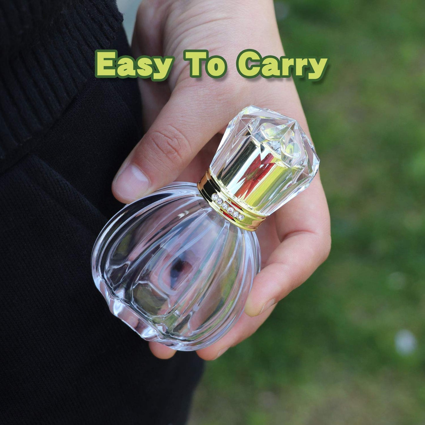 BTSuoYe 2PCS Refillable Perfume Bottles Empty Vintage Pumpkin Shape Portable Crystal Glass Atomizer with 50ML(1.76 oz) Fine Mist Spray with a Clear bottle, Gold nozzle, Acrylic cap (Pumpkin shape)