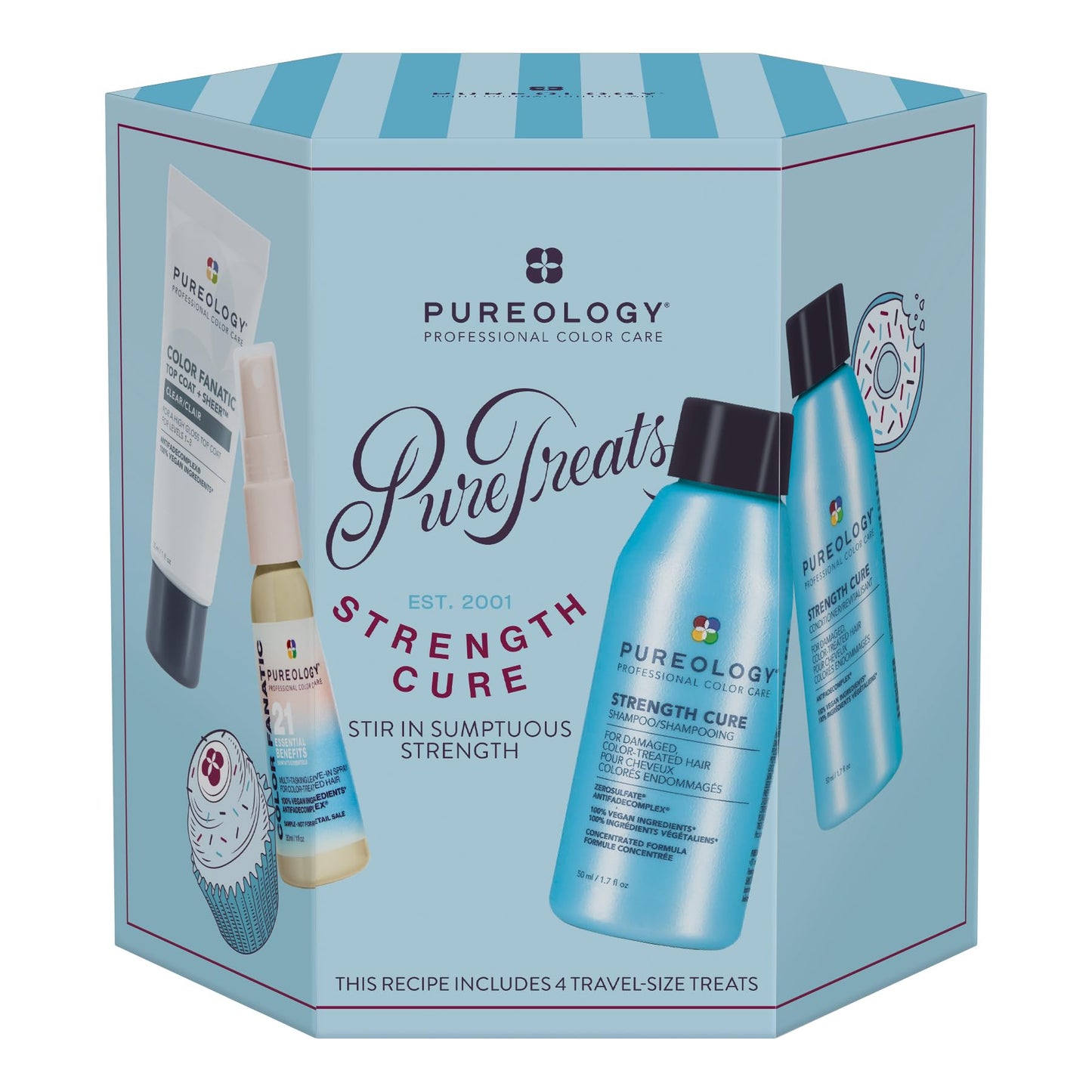 Pureology Pure Treats Strength Cure Mini Kit - Sulfate-Free Repairing Shampoo, Conditioner, Color Fanatic Leave-In Conditioner & Color Fanatic Top Coat Sheer for Damaged Hair