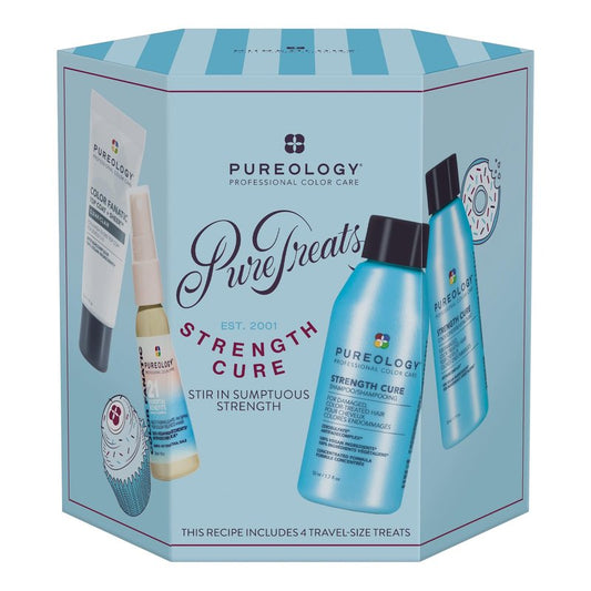 Pureology Pure Treats Strength Cure Mini Kit - Sulfate-Free Repairing Shampoo, Conditioner, Color Fanatic Leave-In Conditioner & Color Fanatic Top Coat Sheer for Damaged Hair