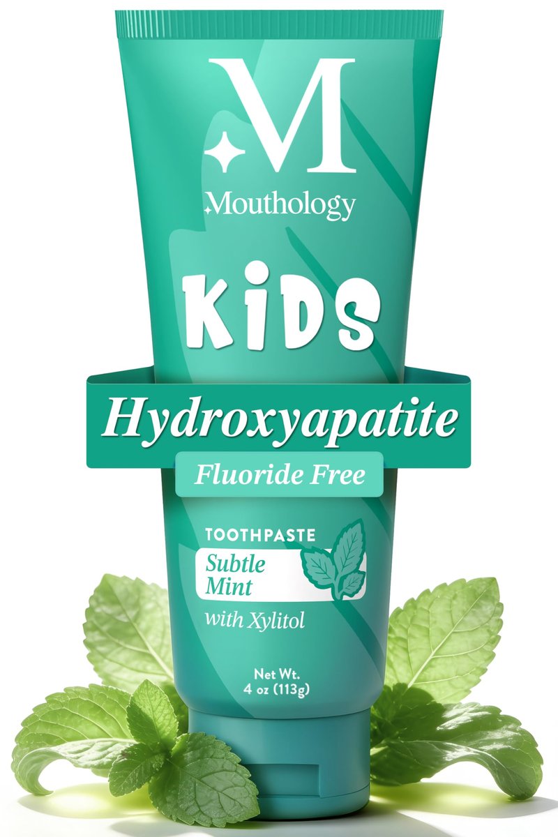 Mouthology Hydroxyapatite Kids Toothpaste Fluoride Free with Xylitol, Non Toxic Fluoride Free Toothpaste for Kids, All Ages (1-3), (3-6) & (6-12) Subtle Mint, 4oz