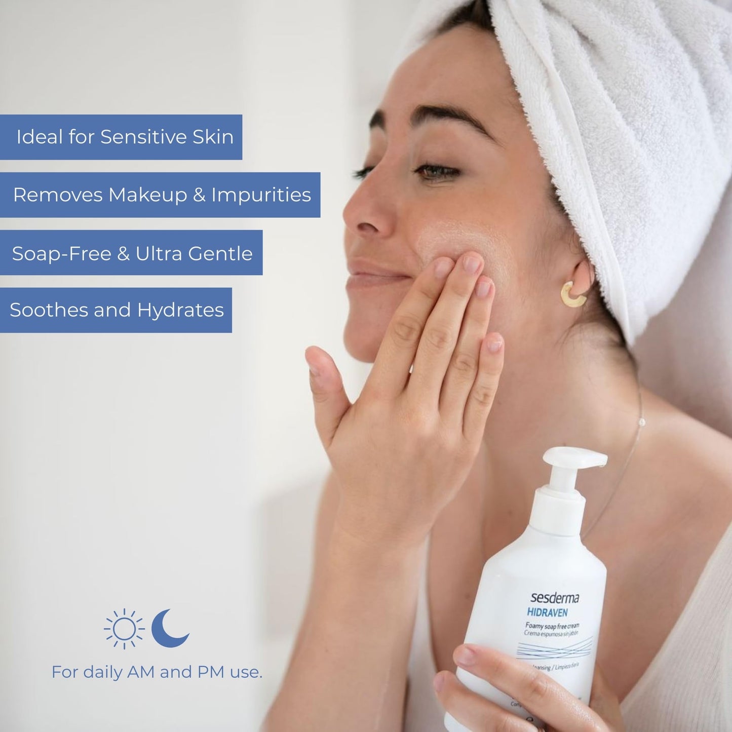 Sesderma HIDRAVEN Foamy Soap-Free Cream, Gentle Cleanser for Delicate Skin with Natural Plant Extracts, 10.14 fl oz