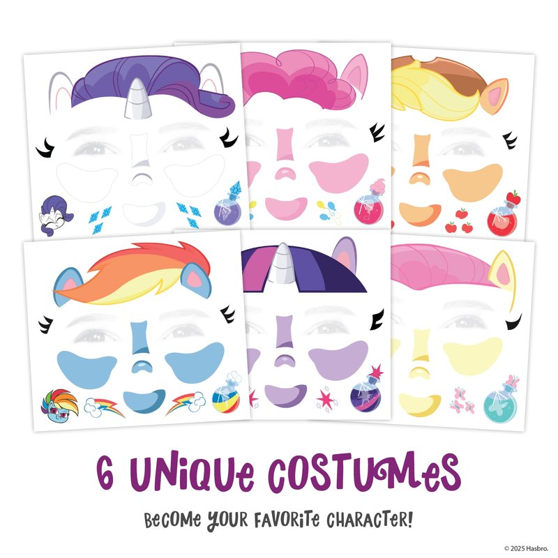 My Little Pony Costume Face Temporary Tattoos – Tattoo Set for Kids Featuring Twilight Sparkle, Rainbow Dash, Pinkie Pie & More, Easy Halloween Costume Accessory, Non-Toxic & Skin-Safe