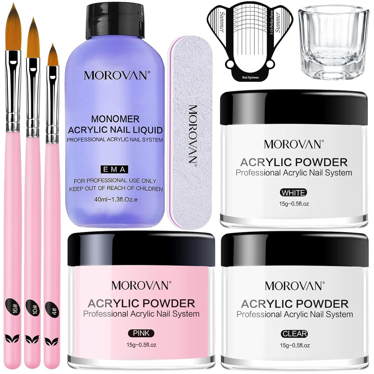 Morovan Acrylic Nail Kit for Beginners: Professional Nail Kit Set with Acrylic Powder Glitter Full Nail Starter Kit for Nail Extensions