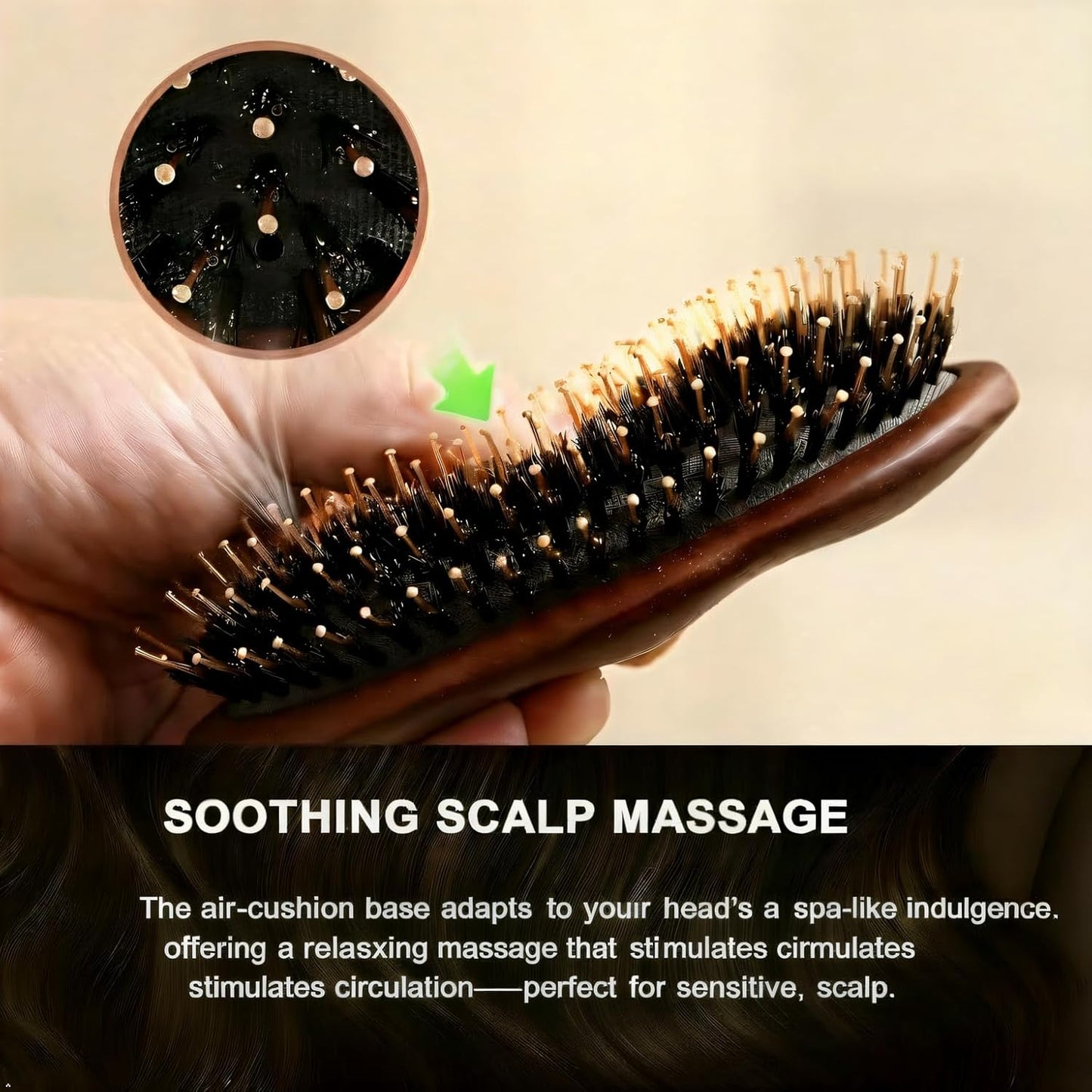 Boar Bristle Hair Brush - Gentle Detangling for Fine, Thin & Curly Hair | Smooth, Shiny Finish