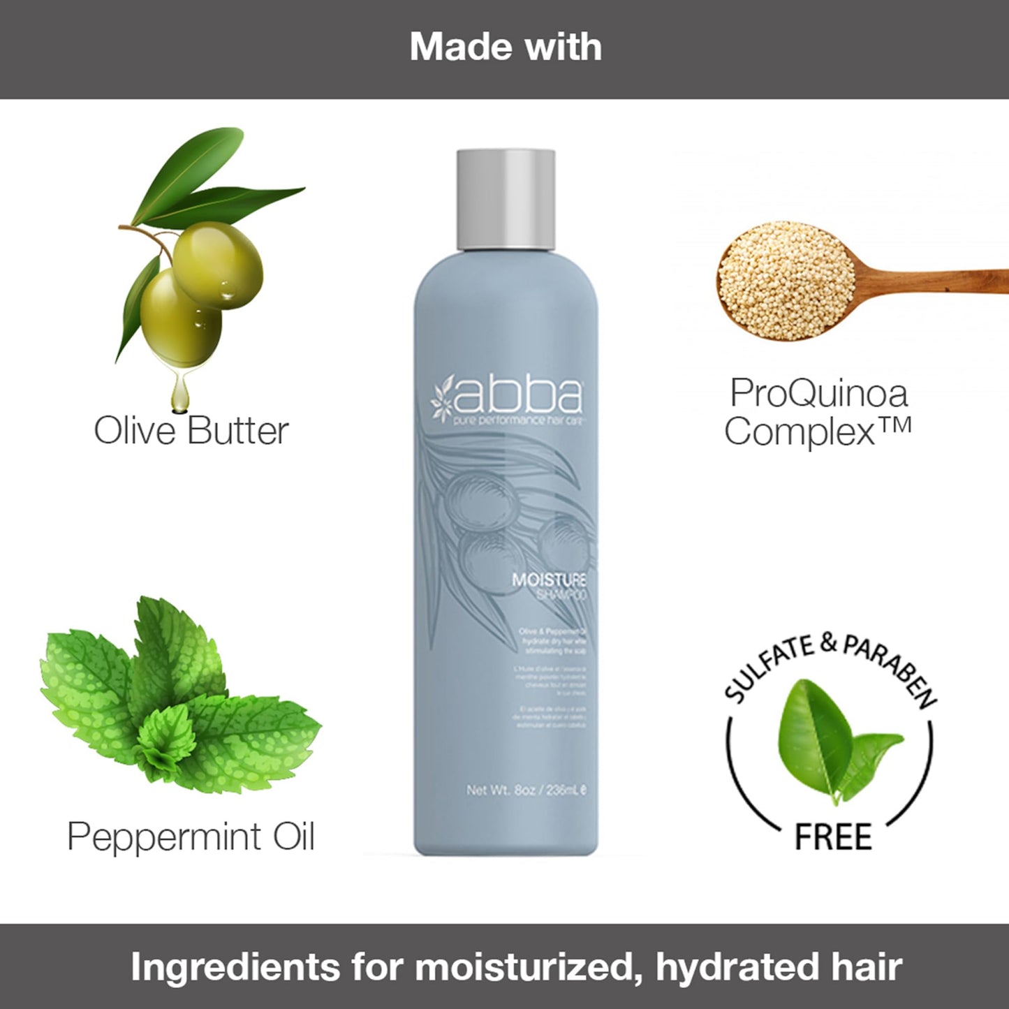 ABBA Moisture Conditioner, Olive Butter & Peppermint Oil, 8 Fl Oz
