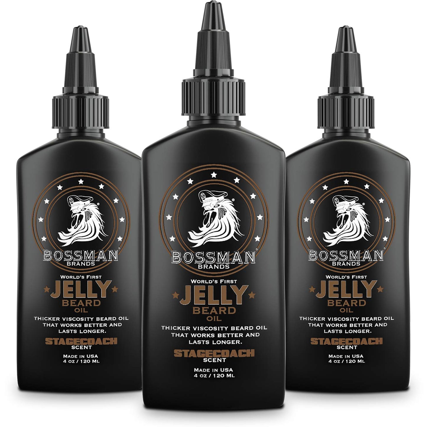Bossman Jelly Beard Oil for Men 3 Pack (12 oz in Total, Stagecoach Scent) – Softens, Moisturizes & Conditions with Natural Ingredients