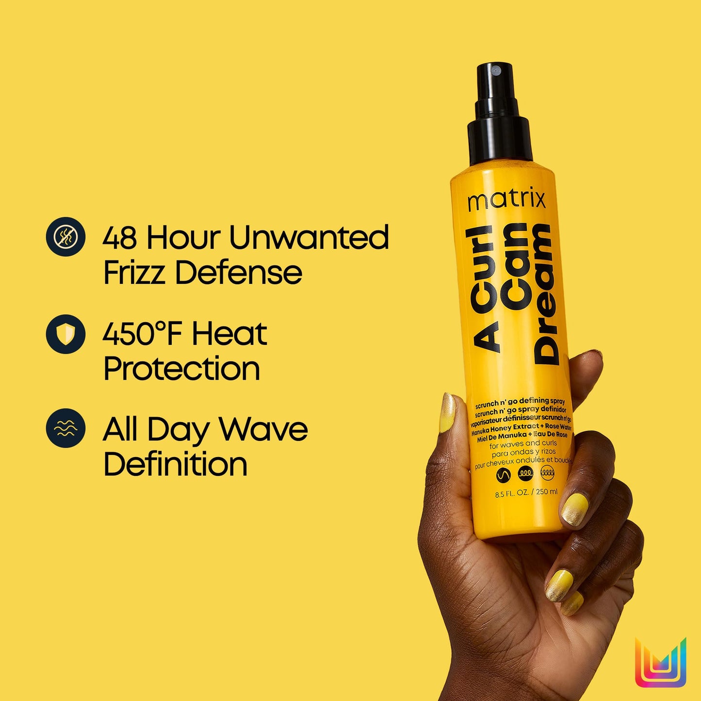 Matrix A Curl Can Dream Scrunch N' Go Defining Spray For Wavy and Curly Hair - Frizz Control and Heat Protection Hair Spray, With Manuka Honey Extract