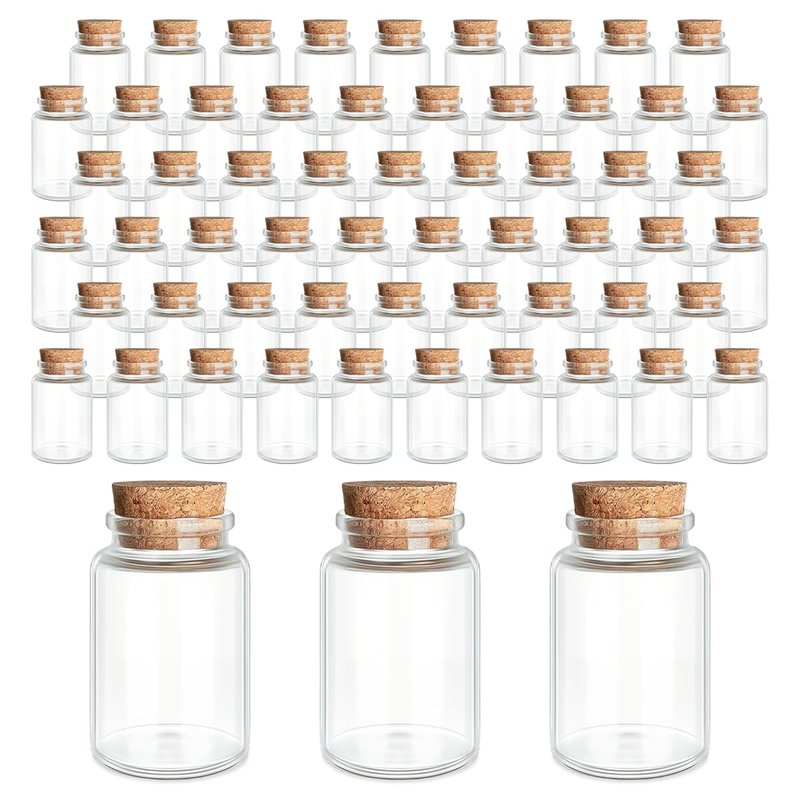 60-Pack 0.68 oz (20 ml) Glass Bottles with Cork Stoppers – for Spell Bottles, Spice Jars, DIY Party Favors, Travel Memories & Plant Propagation – Empty Recyclable Containers for Crafts, Kitchen,Décor