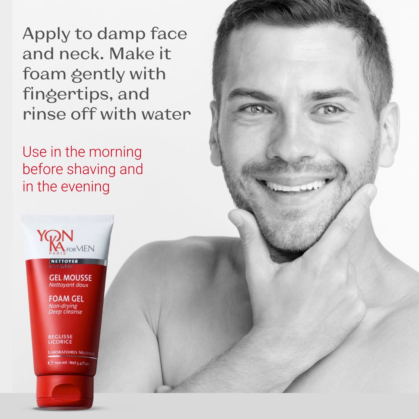 Yonka Mens Foam Gel Cleanser | Moisturizing Face Wash for Deep Clean | Remove Oil and Buildup with Liquorice for Daily Cleansing | 3.4 fl oz