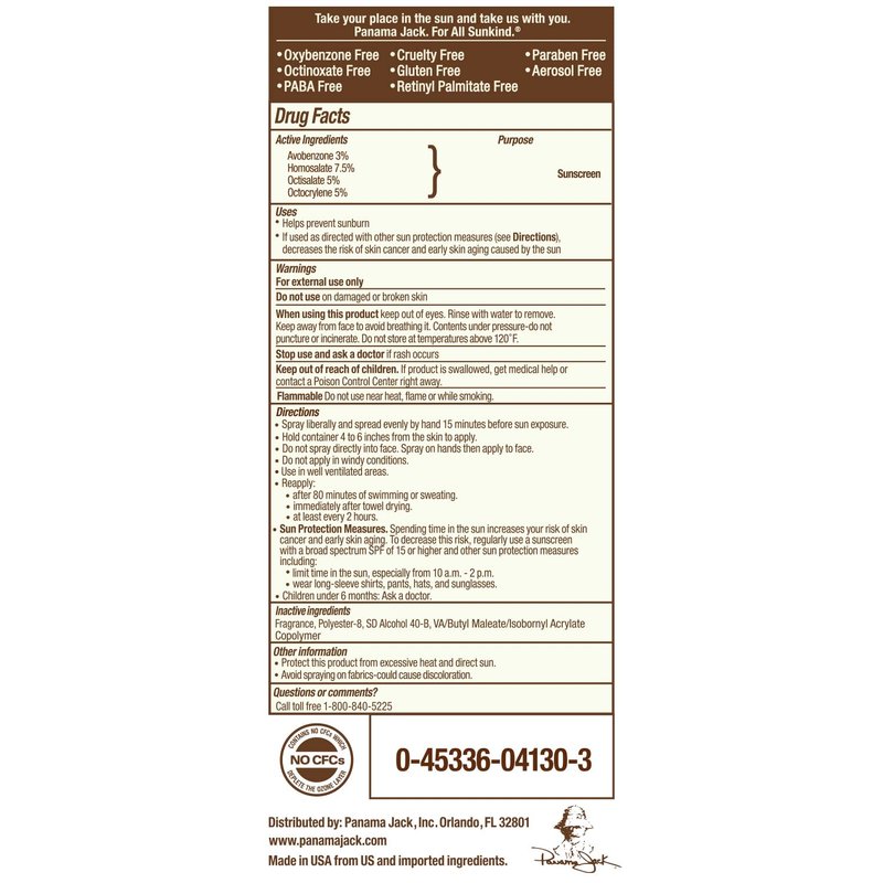 Panama Jack Continuous Spray Sunscreen - SPF 30, Broad Spectrum UVA/UVB Protection, PABA, Paraben, Gluten & Cruelty Free, Water Resistant (80 Minutes), 5.5 OZ