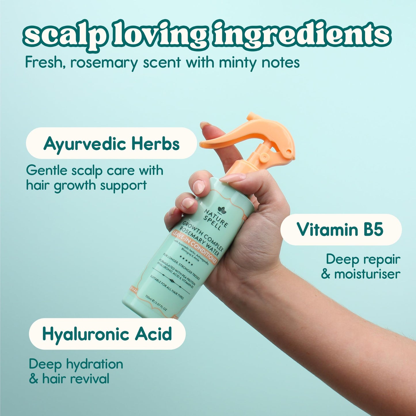 Nature Spell Rosemary Water Leave-In Conditioner, For All Hair, 5.07 Fl Oz