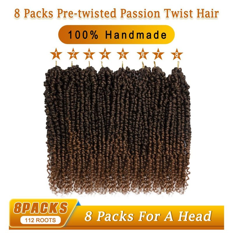 Nice One Pre-Twisted Passion Twist Hair 16 Inch, 112strands Passion Twist Crochet Hair for Women 8 Packs Pre-Looped Passion Twists Braiding Synthetic Hair Extensions (16 Inch (Pack of 8), T30)